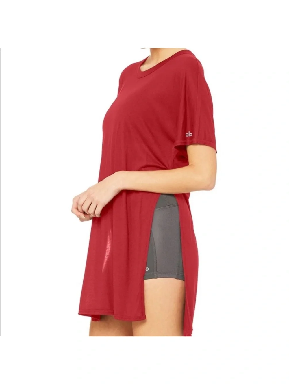 ALO Yoga Burgundy Short Sleeve Tunic Tee